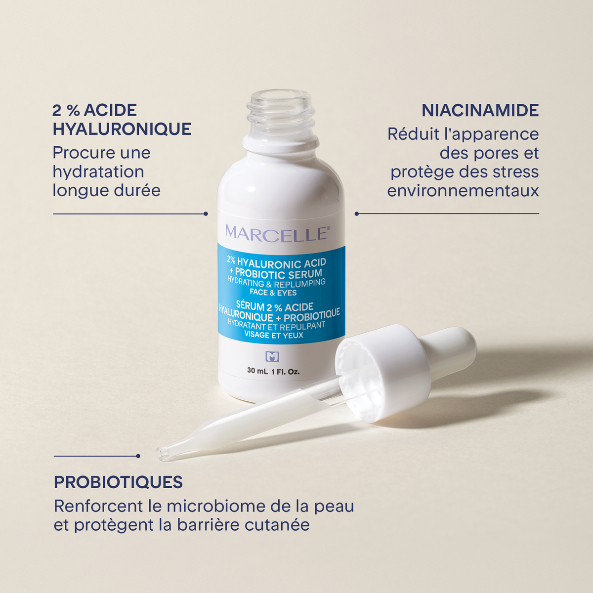 2% Hyaluronic Acid + Probiotic Hydrating Serum 30 ml​ – Marcelle